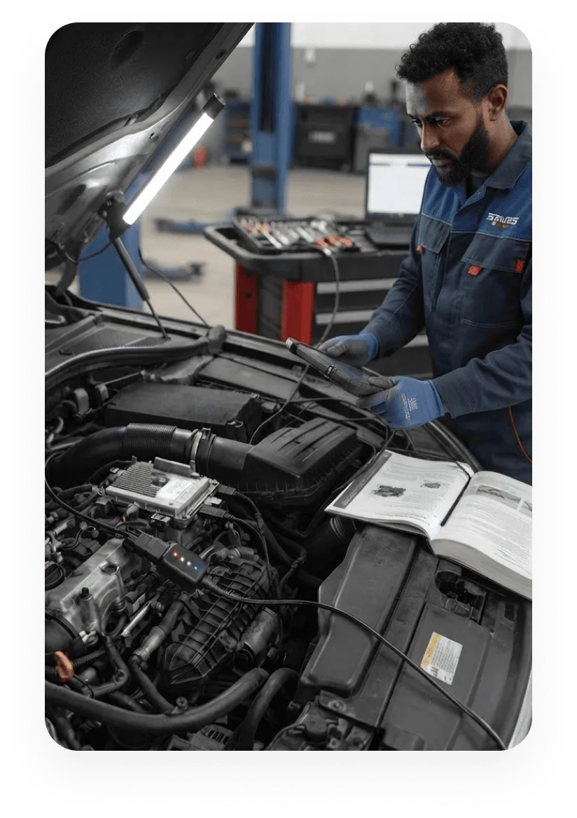 Technician installing the tracking hardware
